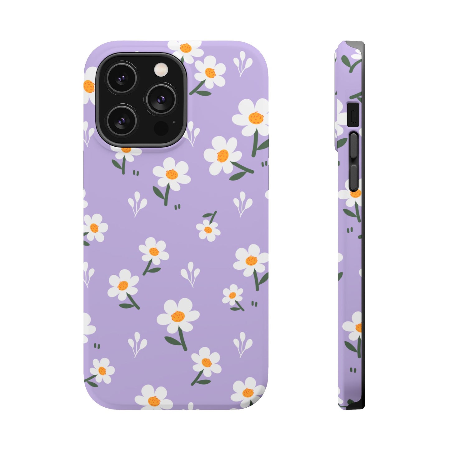 Purple Daisy Garden MagSafe  iPhone Case – Soft Lavender Background, Shockproof Protection with Slim Fit