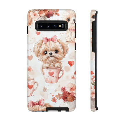 Puppies & Heart Mugs Samsung Galaxy Case – Sweet Dog & Floral Design, Shockproof & Slim