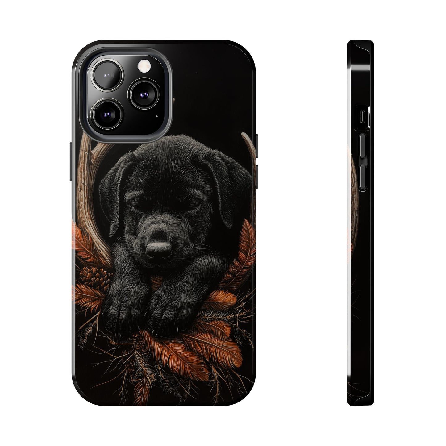 Charming Black Labrador Puppy on Feathers iPhone Case