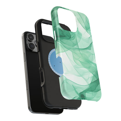 Translucent Flowing Green Fabric MagSafe iPhone Case – Elegant Fluid Design