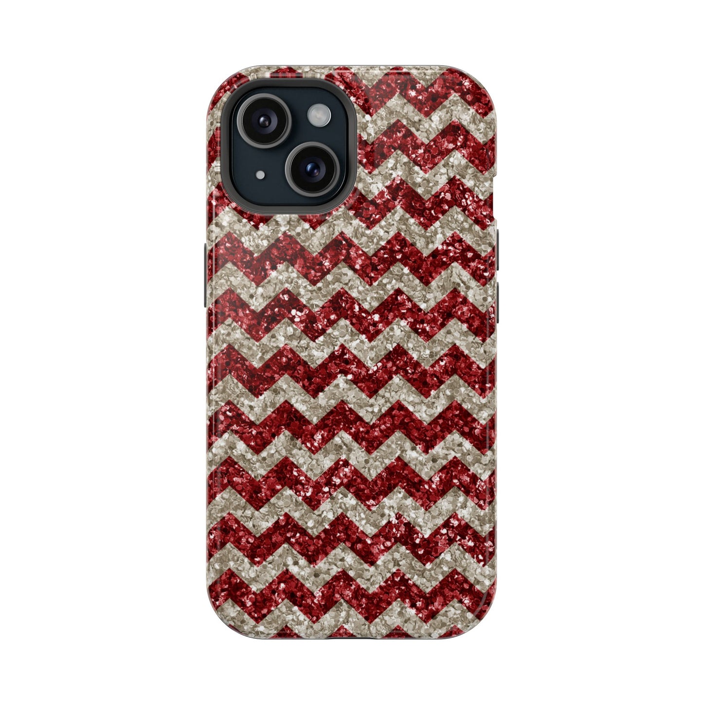 Sparkling Red & White Chevron – Glitter Illusion MagSafe iPhone Case