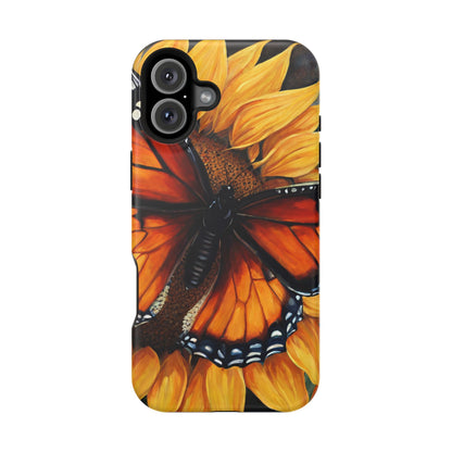 Monarch Butterfly & Sunflower Art – MagSafe iPhone Case