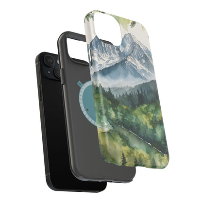 Watercolor Alpine Mountainscape - MagSafe iPhone Case