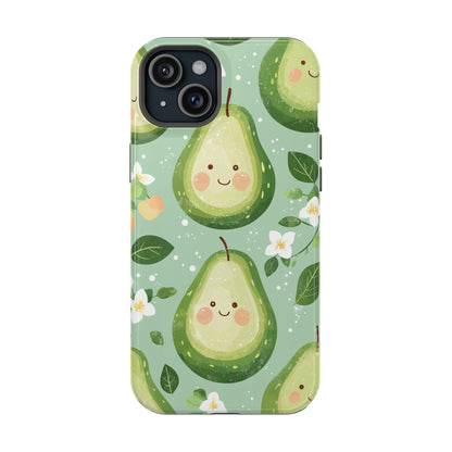 Smiling Avocados Tough MagSafe iPhone Case – Cute Avocado Design, Dual-Layer Protection