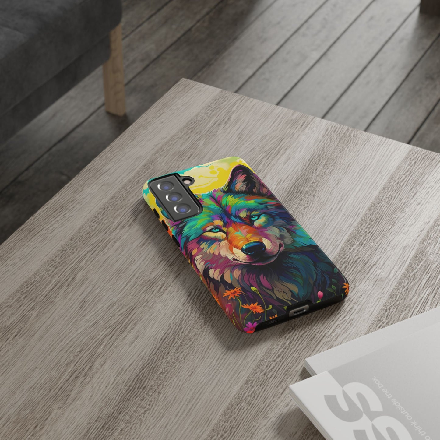 Rainbow Wolf in Bloom – Samsung Galaxy Case with Vivid Nature Design