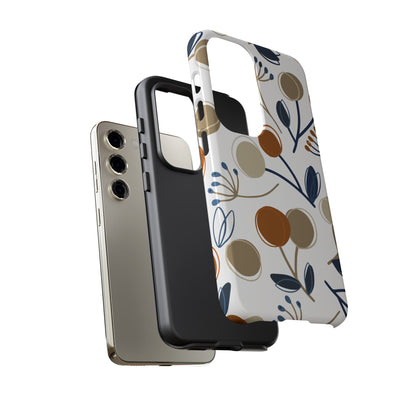 Modern Botanical Berries Tough Samsung Galaxy  Case – Earthy Tones & Navy Accents, Shock-Resistant