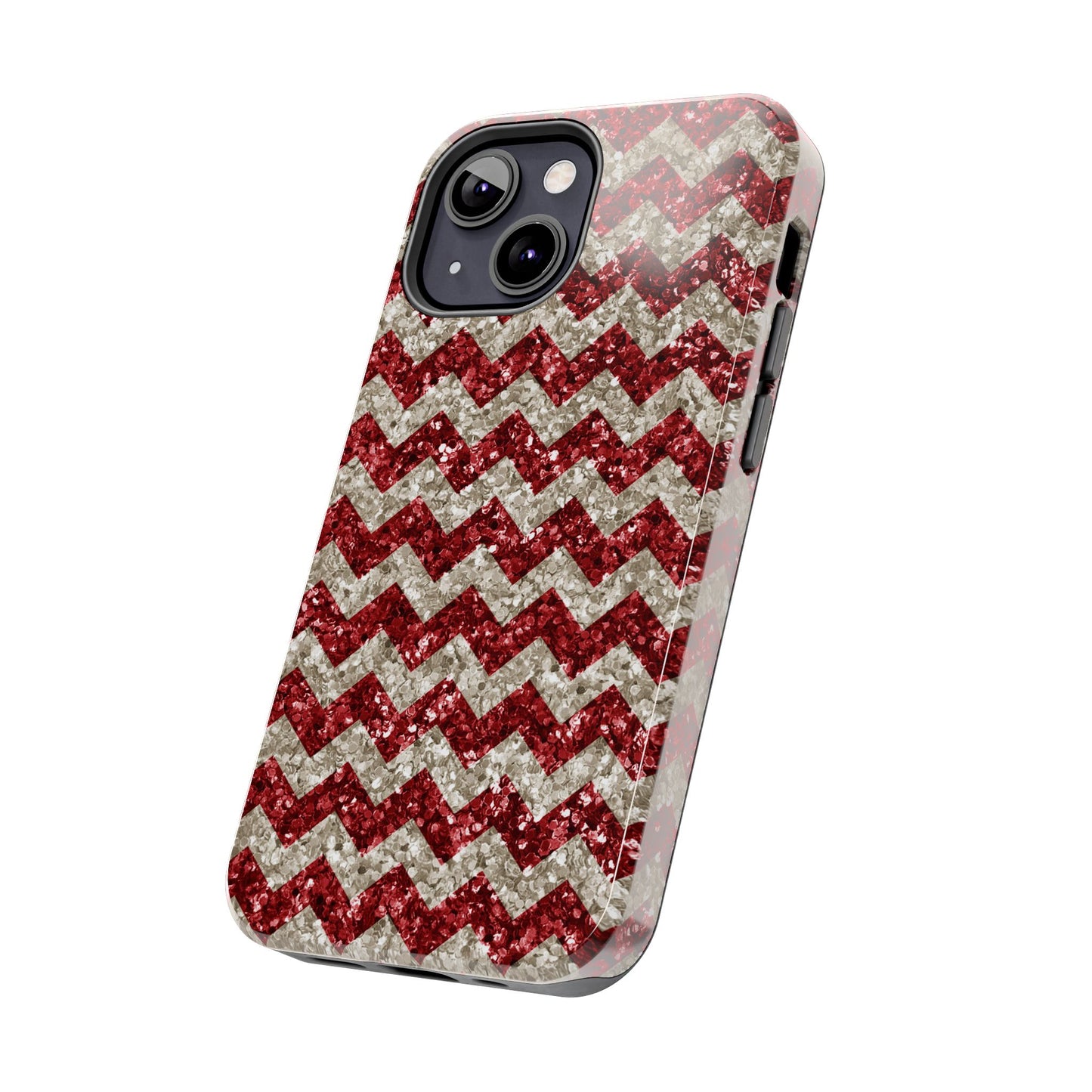 Sparkling Red & White Chevron – Glitter Illusion iPhone Case