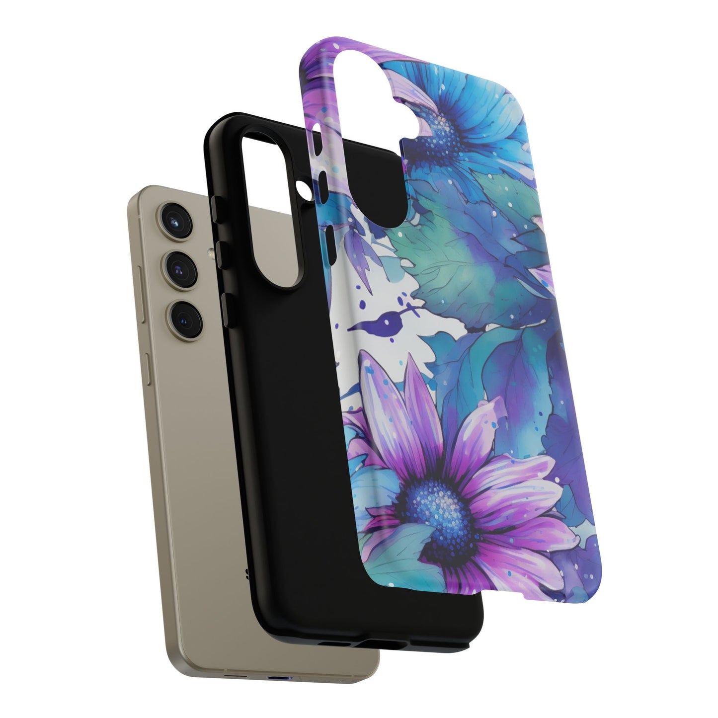 Purple & Teal Watercolor Floral Samsung Galaxy Case - Artistic Flower Design