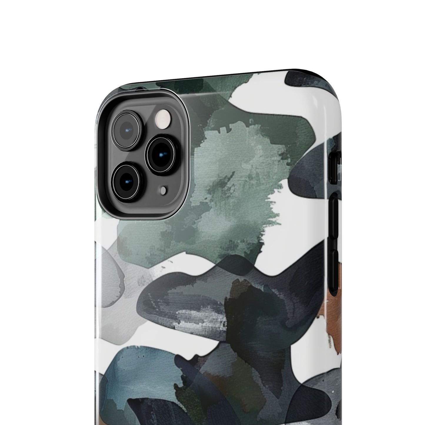 Moody Abstract Watercolor iPhone Case – Earthy Green and Charcoal Design