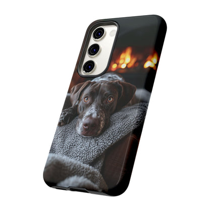 Cozy German Shorthaired Pointer Samsung Galaxy Case – Rustic Fireplace Protective Cover