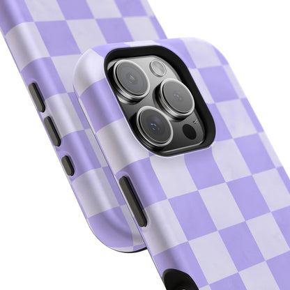 Lavender Checkerboard MagSafe iPhone Case – Shockproof, Smooth Matte Finish, Dual-Layer Design