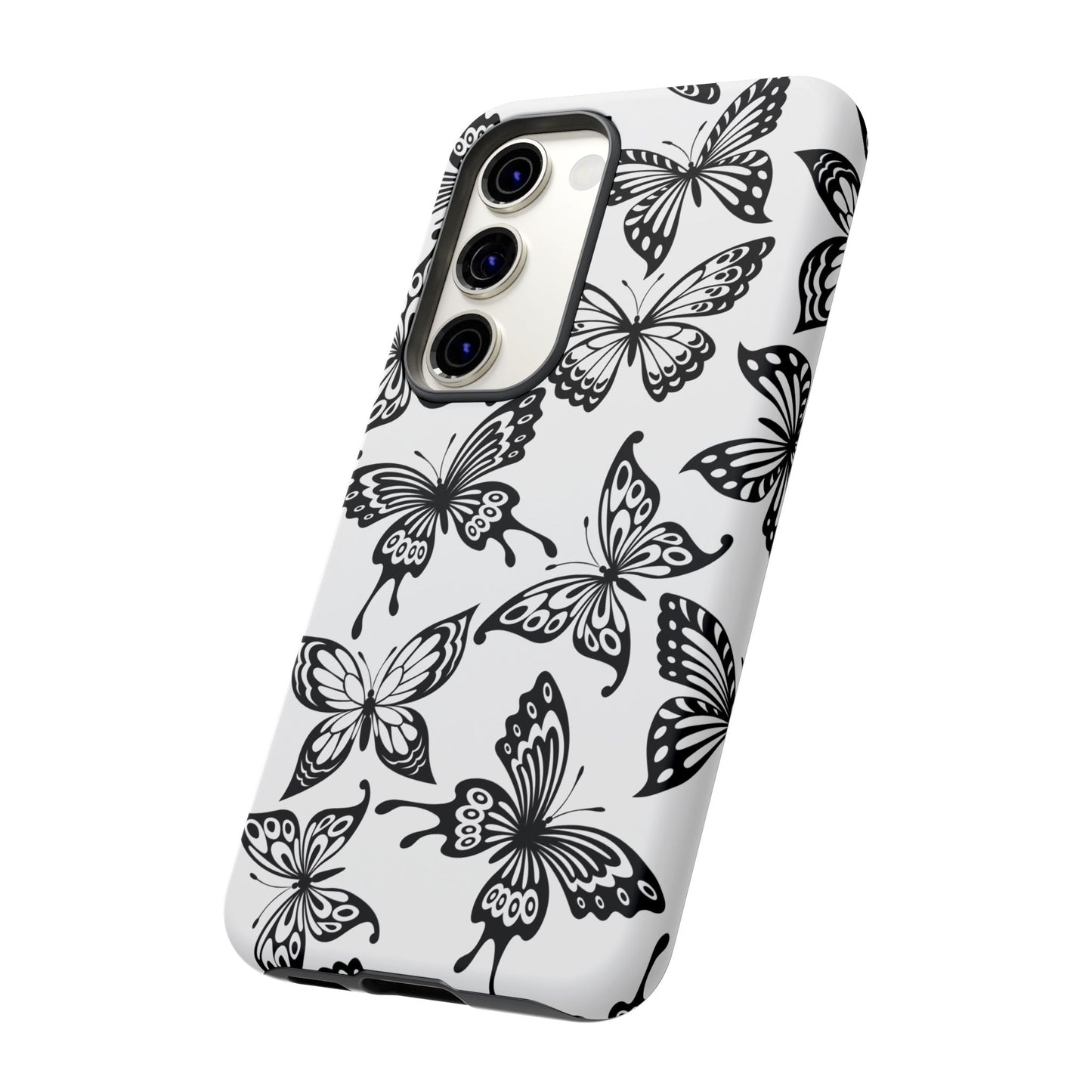 Monochrome Butterfly Pattern Samsung Galaxy  Case – Dual-Layer Protection with Matte Finish