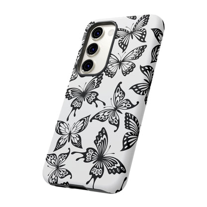 Monochrome Butterfly Pattern Samsung Galaxy  Case – Dual-Layer Protection with Matte Finish