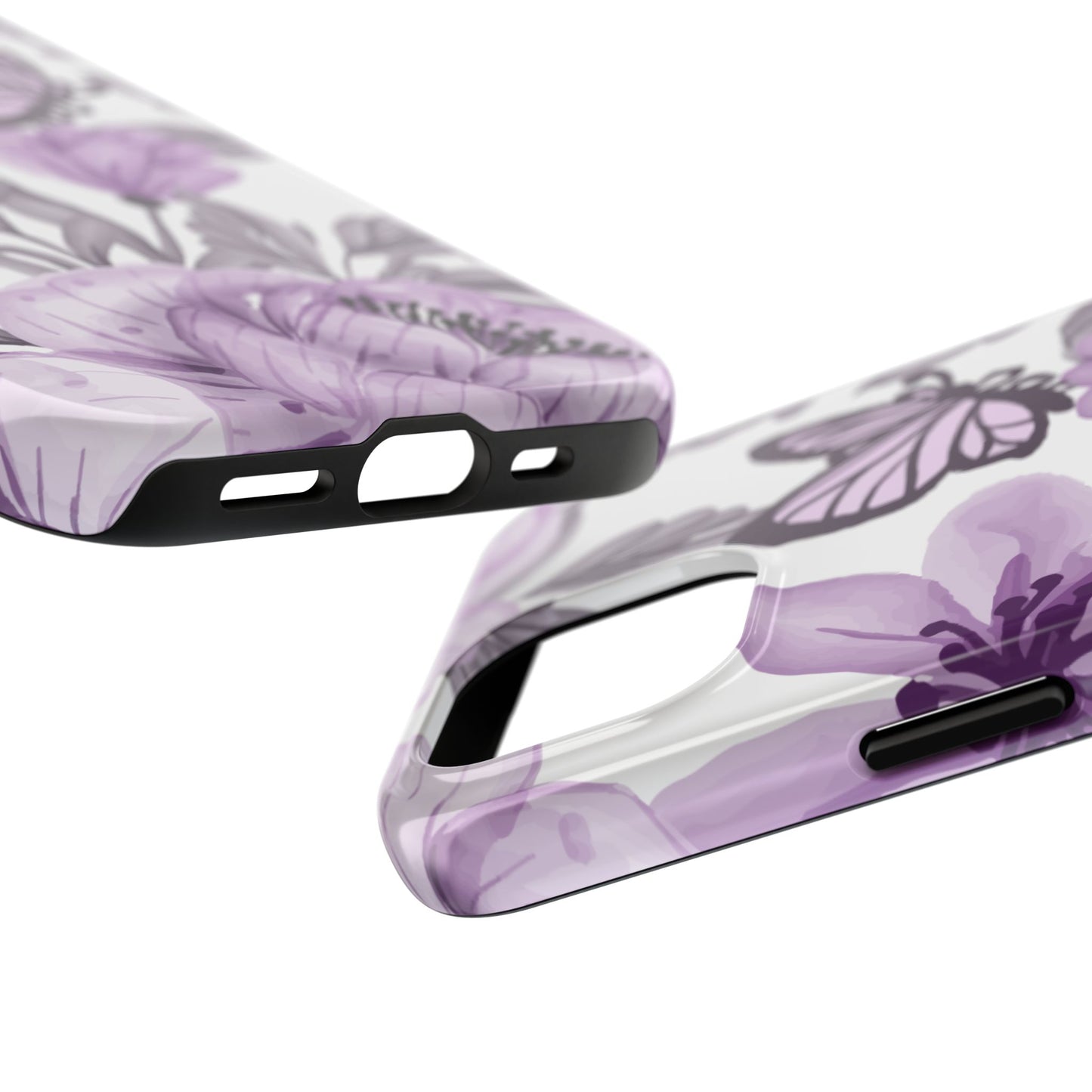 Lavender Bloom Butterfly iPhone Case – Delicate Floral Design with Watercolor Details