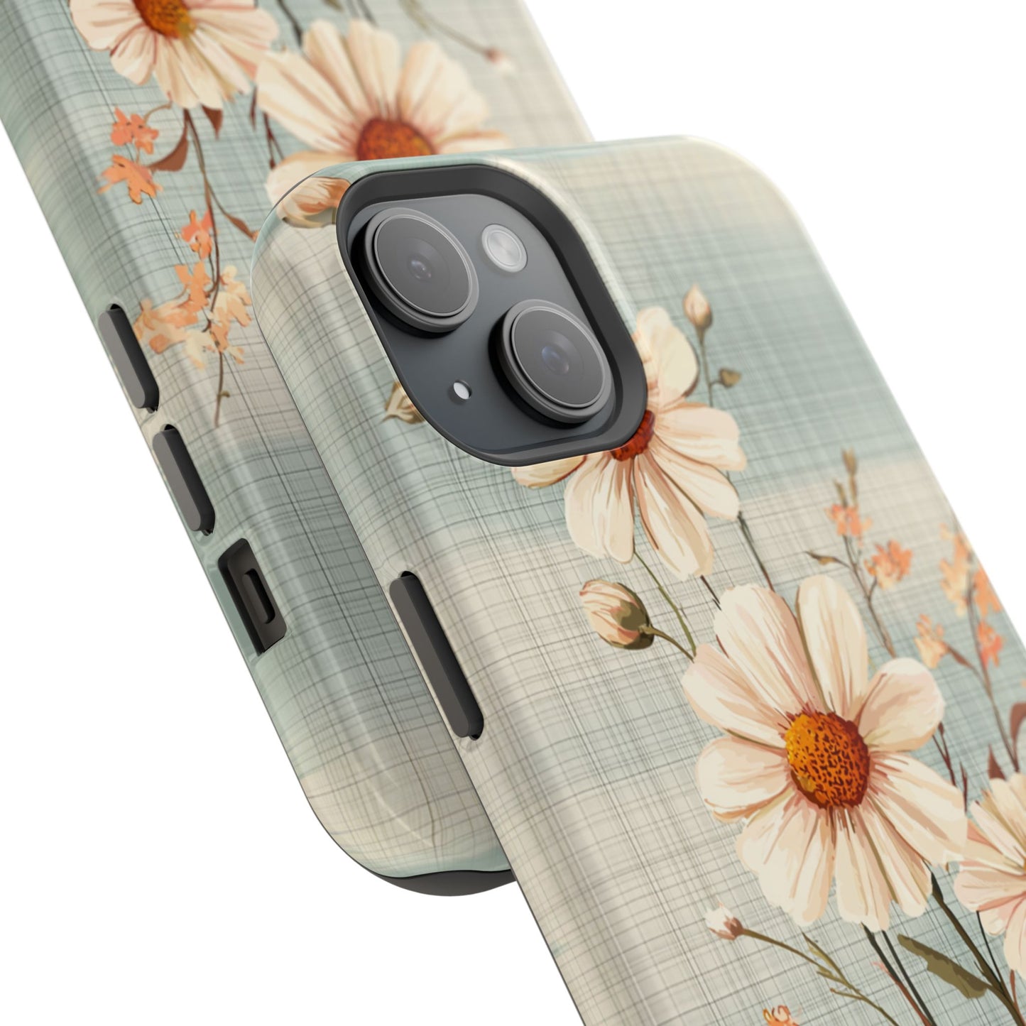 Pastel Green Daisy MagSafe iPhone Case - Floral Plaid Protective Cover