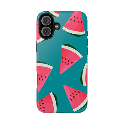 Watermelon Bliss iPhone Case – Vibrant Summer Fruit Design on Teal Background