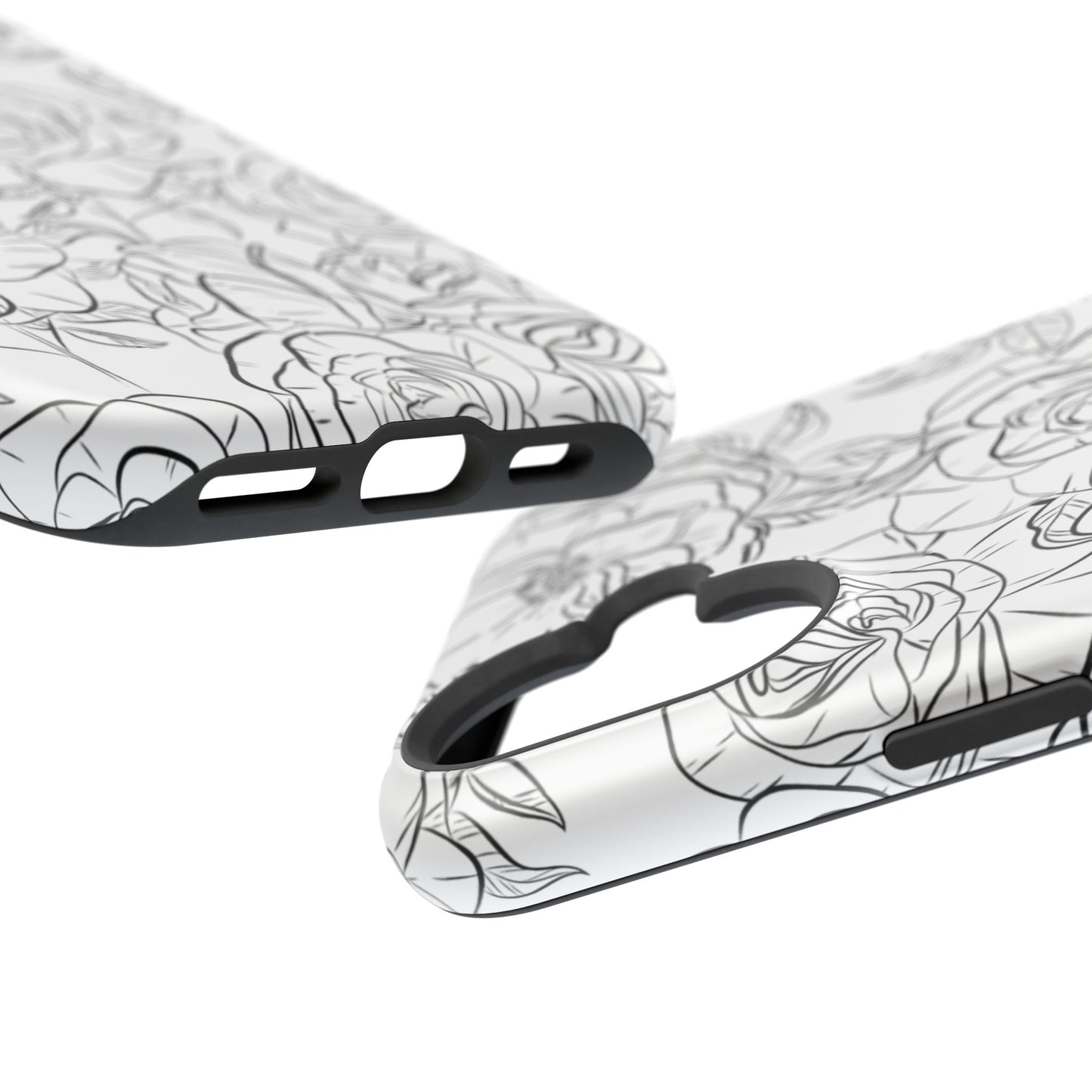 Monochrome Rose Garden Tough MagSafe iPhone Case – Elegant Floral Line Art with Dual-Layer Protection