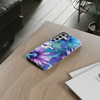 Purple & Teal Watercolor Floral Samsung Galaxy Case - Artistic Flower Design