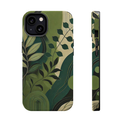 Abstract Green Leaves MagSafe iPhone Case - Nature-Inspired Protective Cover