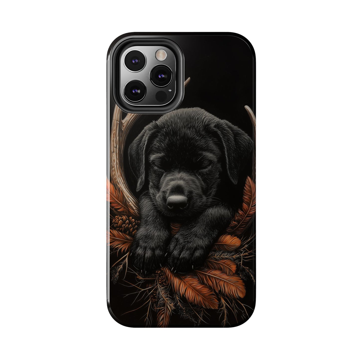 Charming Black Labrador Puppy on Feathers iPhone Case