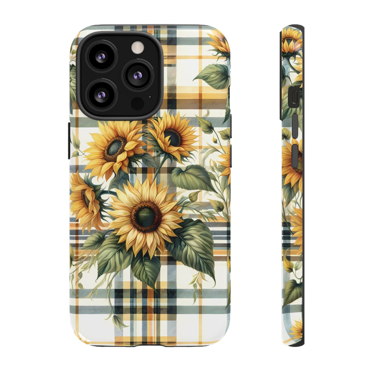 Cute Sunflower Phone Case - Sunny Blossom Plaid - Checkered Sunflowers Phone Case for iPhone & Samsung. Be Happy With These Bright Colors!