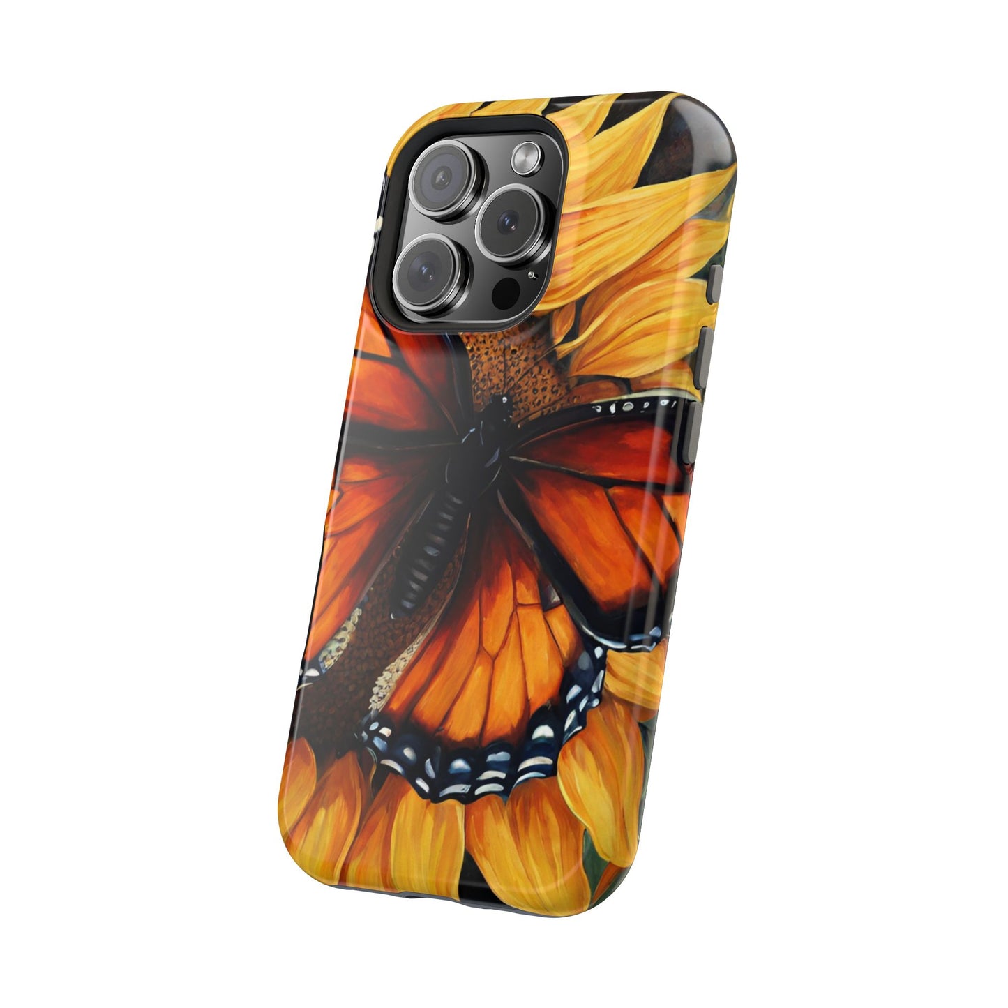 Monarch Butterfly & Sunflower Art – MagSafe iPhone Case