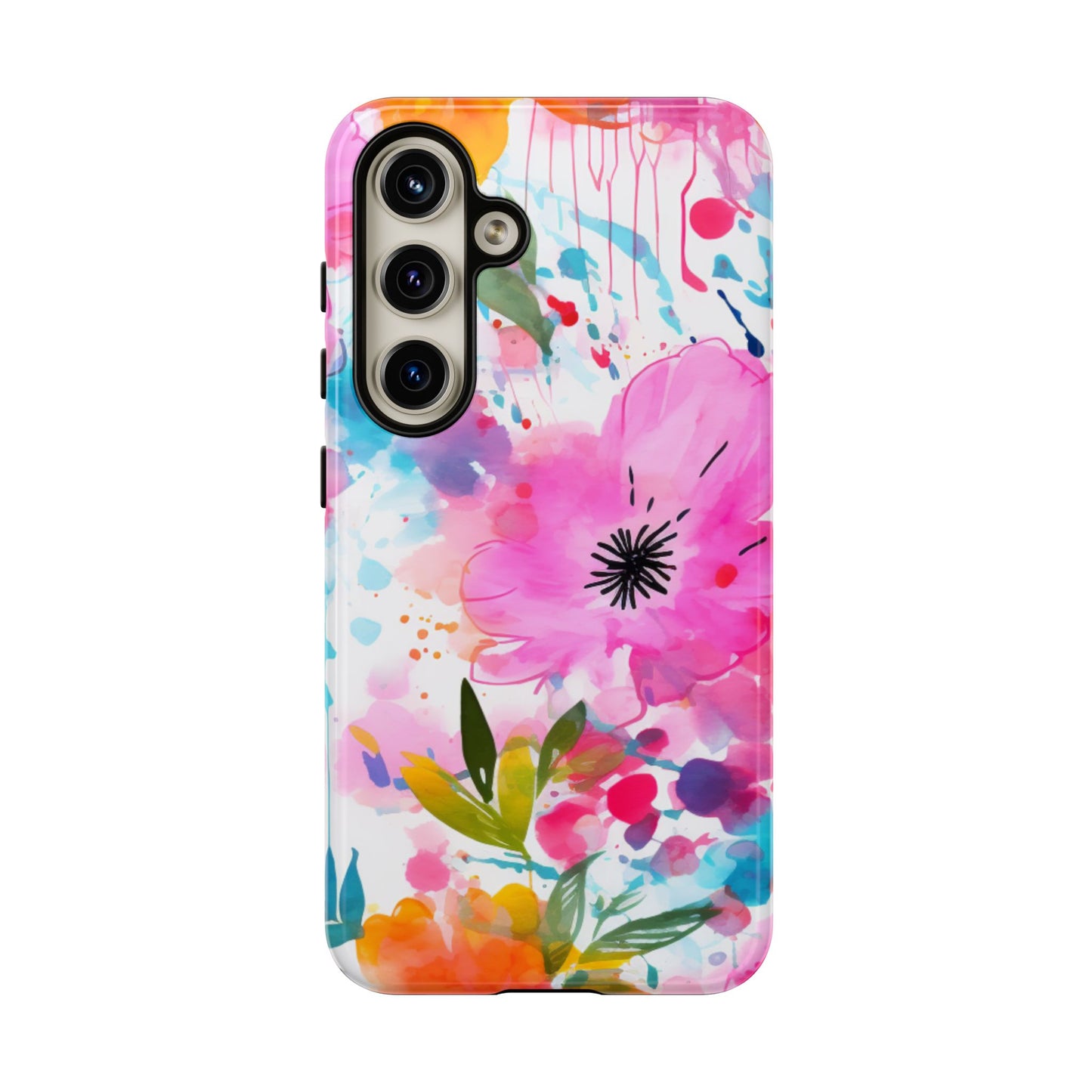 Color Splash Pink & Orange Watercolor Floral - Samsung Galaxy Case