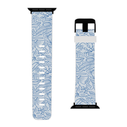  Dusty Blue Floral Line Art Apple Watch Band