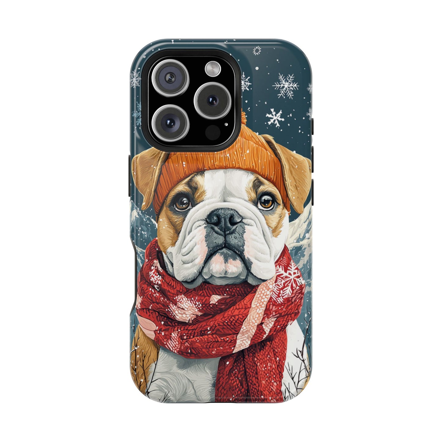 Cozy French Bulldog MagSafe iPhone Case – Rustic Fireplace Protective Cover