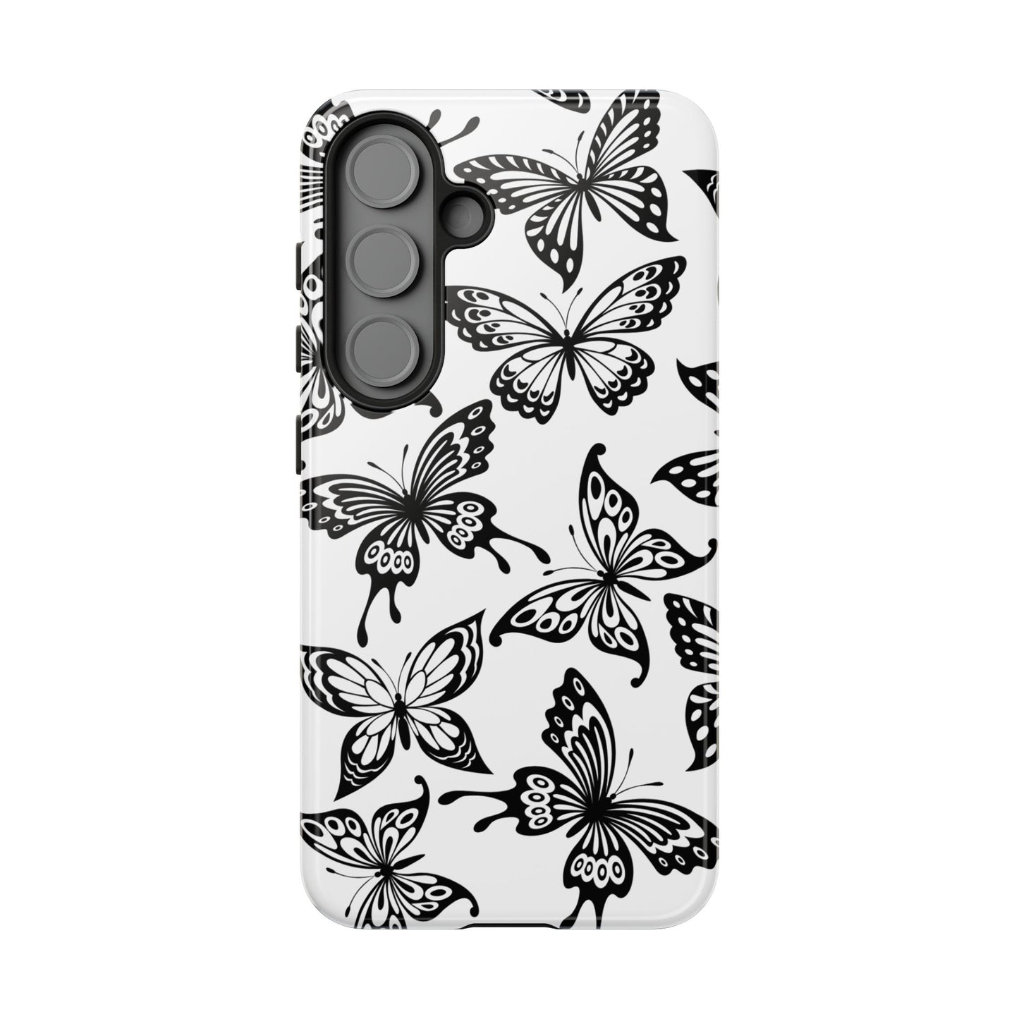 Monochrome Butterfly Pattern Samsung Galaxy  Case – Dual-Layer Protection with Matte Finish