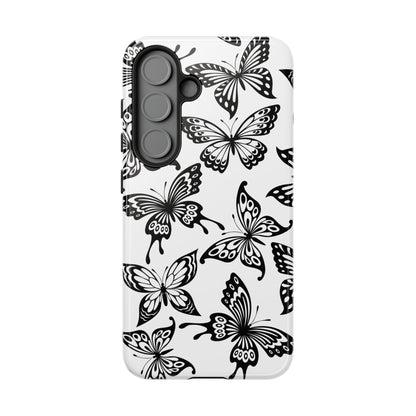 Monochrome Butterfly Pattern Samsung Galaxy  Case – Dual-Layer Protection with Matte Finish