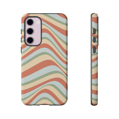 Vintage Earthy Waves Samsung Galaxy Case – Retro 70s-Inspired in Warm Green, Cream, and Rust