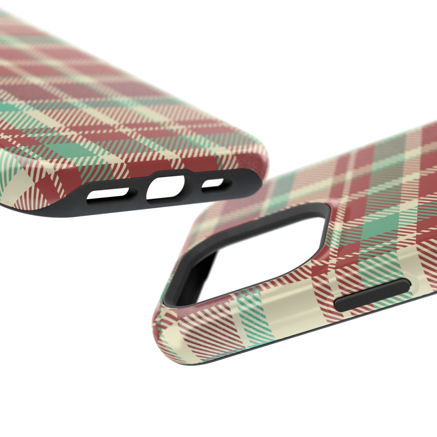 Retro Red & Cream Plaid – MagSafe iPhone Case with Classic Elegance