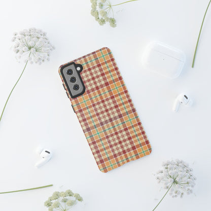 Retro Chic Plaid Samsung Galaxy Case in Red, Orange, Green & Cream – Timeless Vintage Design