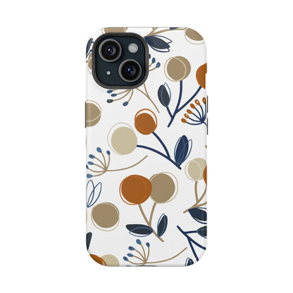 Modern Botanical Berries Tough MagSafe iPhone Case – Earthy Tones & Navy Accents, Shock-Resistant