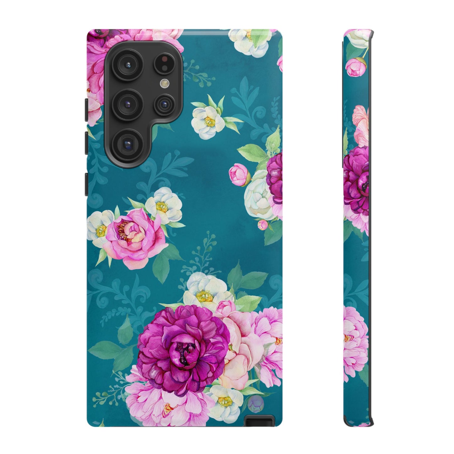 Elegant Peony Bouquet Samsung Galaxy Case – Deep Teal Background with Romantic Floral Design