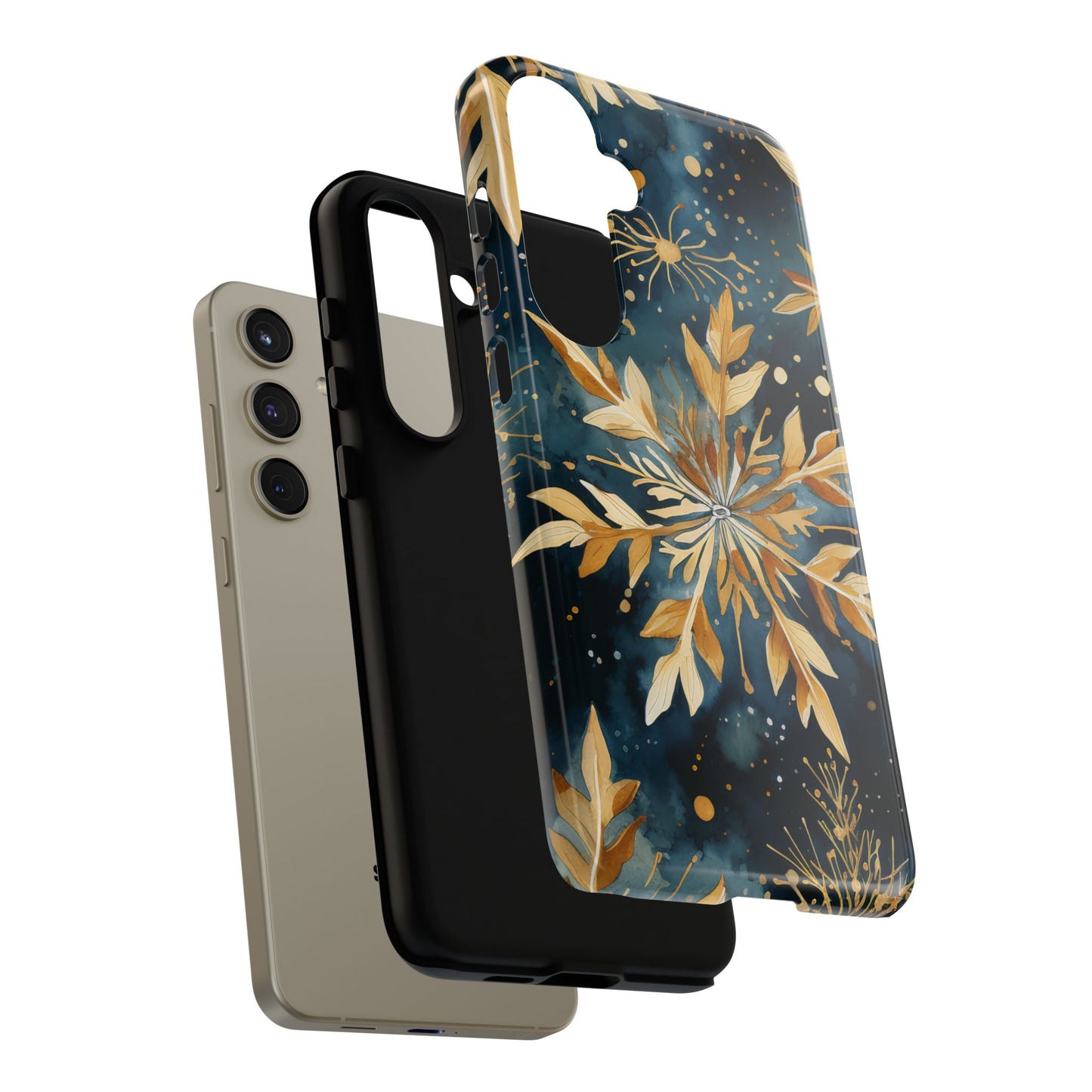 Gold Floral Snowflakes on Midnight Blue - Samsung Galaxy Series Case