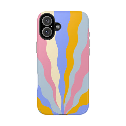 Pastel Radiance iPhone Case – 70s-Inspired Dual-Layer Design with Wavy Sunburst Pattern