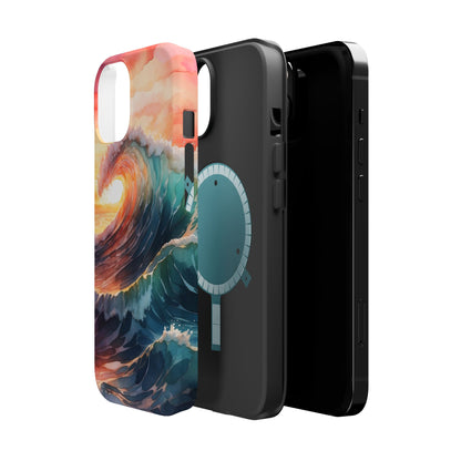 Ocean Sunrise Wave MagSafe iPhone Case – Vibrant Watercolor Wave Design