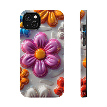 Glossy 3D Floral MagSafe iPhone Case – Colorful Flower Pattern, Durable Protection