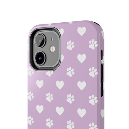 Purple Hearts & Paw Prints - Cute Pet Lover iPhone Case