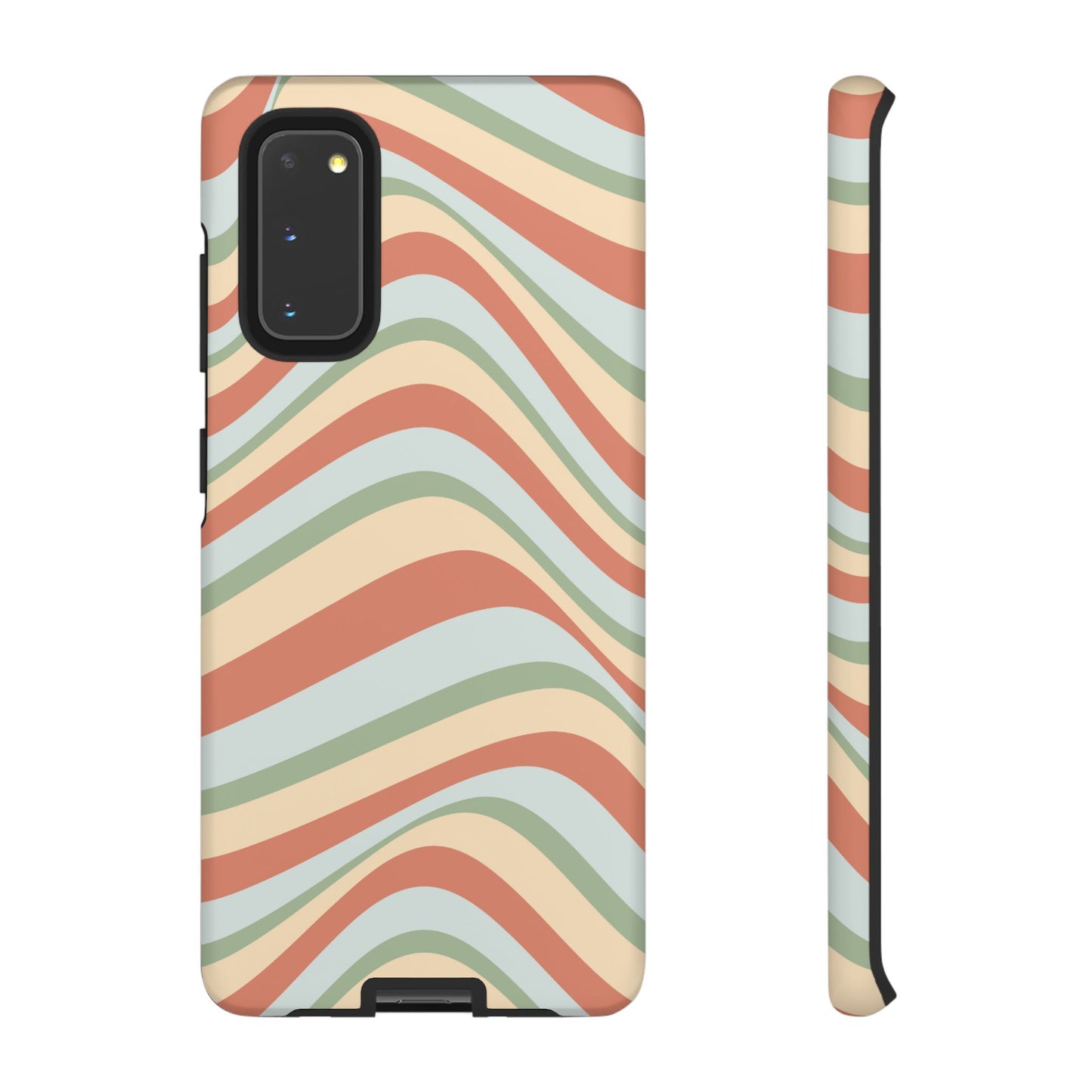 Vintage Earthy Waves Samsung Galaxy Case – Retro 70s-Inspired in Warm Green, Cream, and Rust