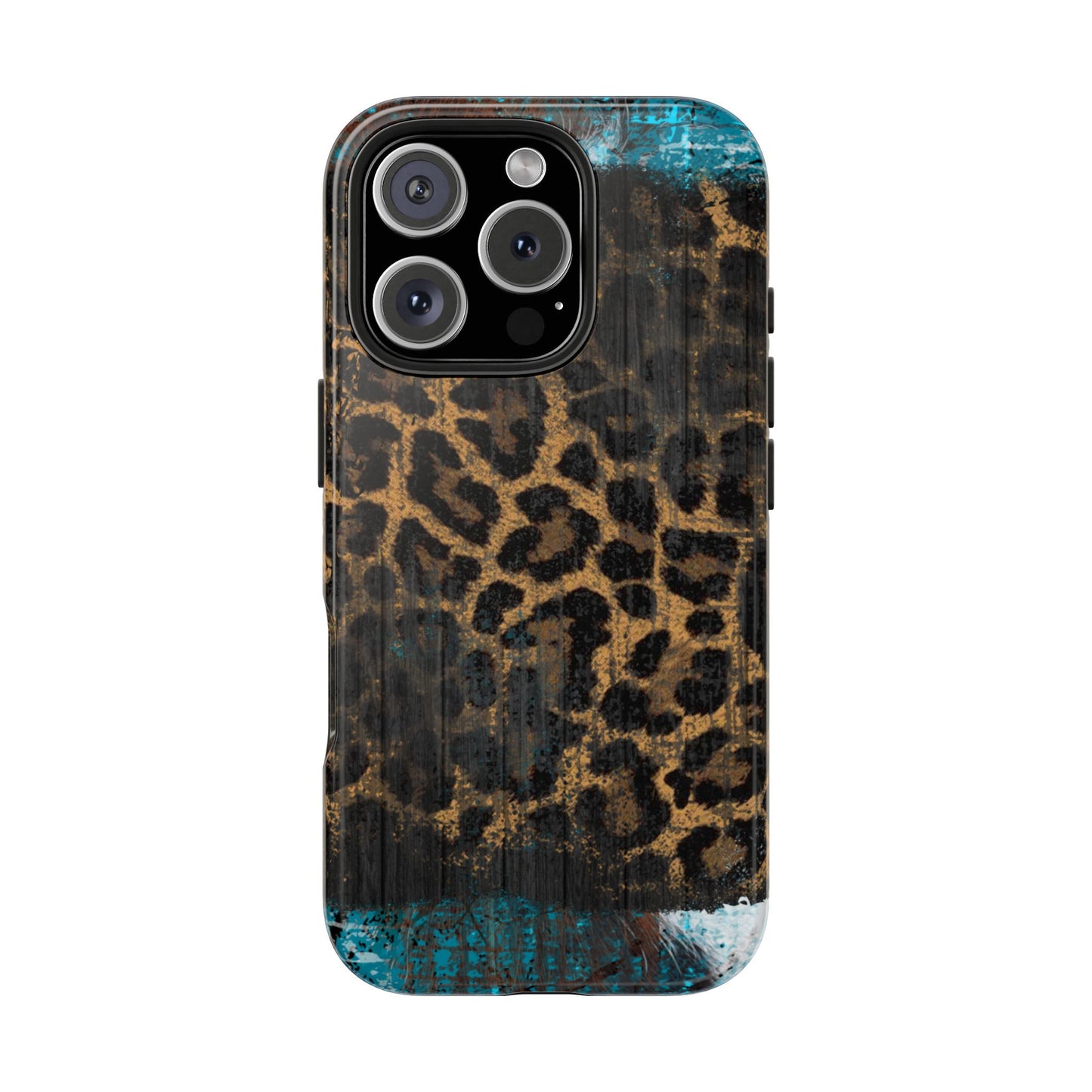 Boho Leopard and Turquoise Tough iPhone Case – Rustic Western Design with Dual-Layer Protection