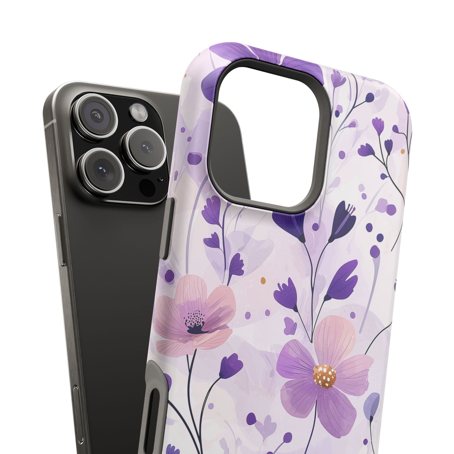 Purple Floral Bliss MagSafe iPhone Case – Delicate Blossom Design