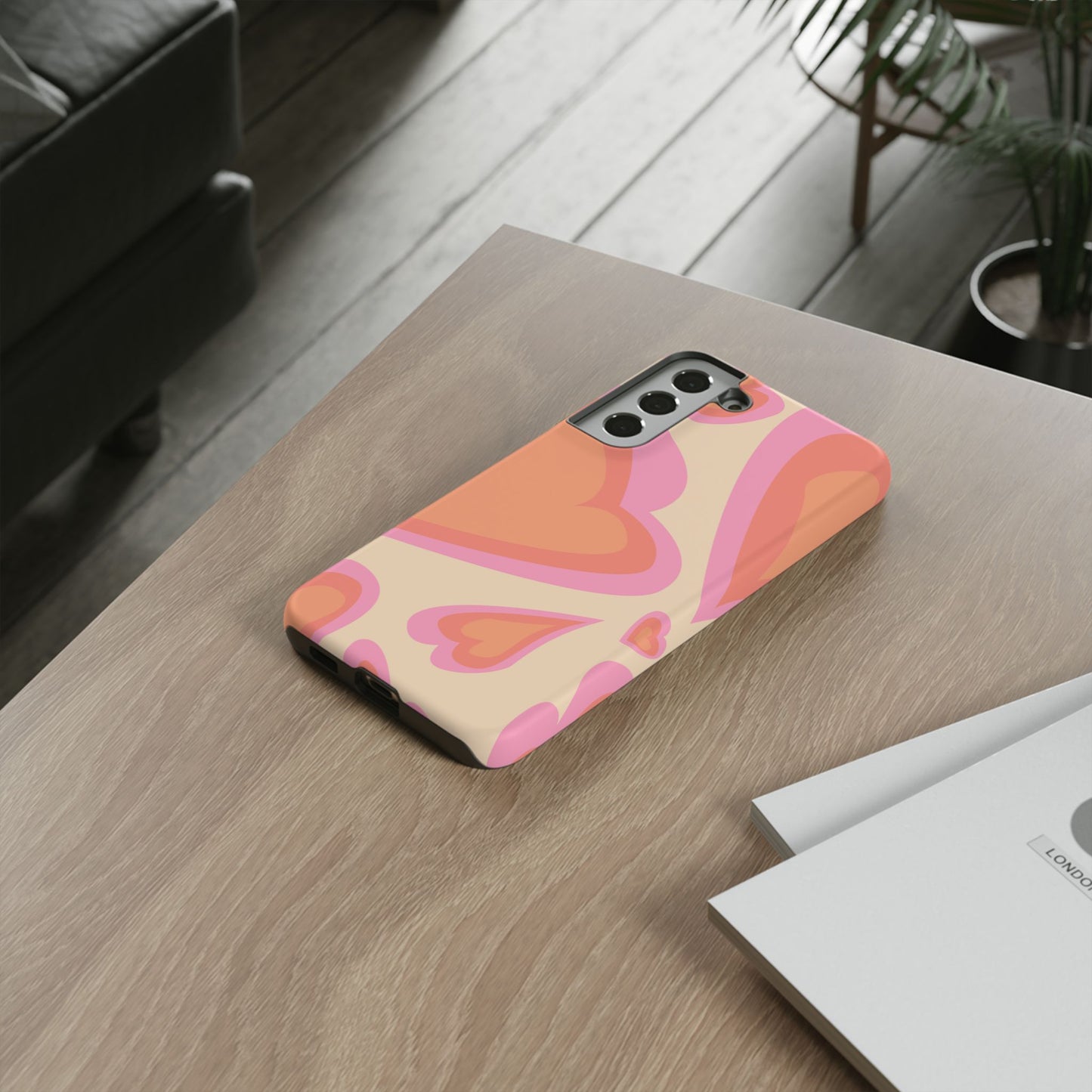 Retro Pink Hearts Samsung Galaxy Case – Shock-Resistant, Matte Finish, Dual-Layer Protection