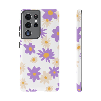 Retro Daisy Flower Samsung Galaxy Case – Pastel Purple & Cream Floral Design with Matte Finish