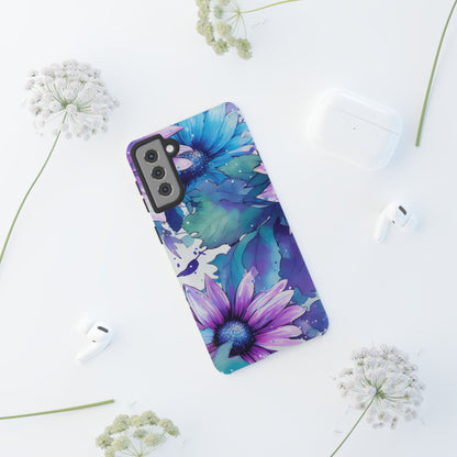 Purple & Teal Watercolor Floral Samsung Galaxy Case - Artistic Flower Design