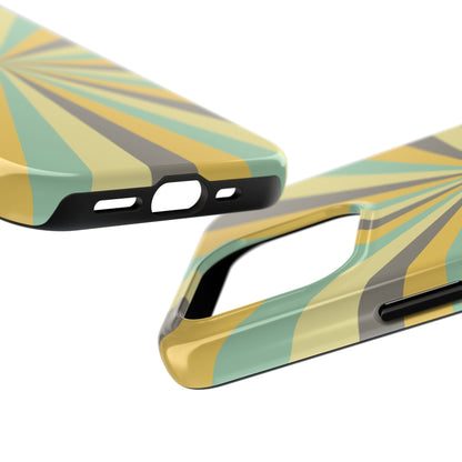 Vintage Sunburst Rays iPhone Case – Bold 70s-Inspired Burst in Yellow, Mint, and Gray