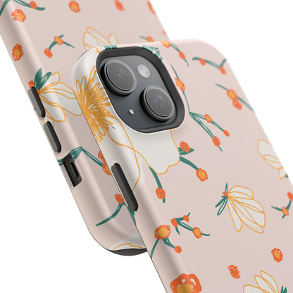 Elegant Magnolia Blossom Tough MagSafe iPhone Case – Soft Blush Background, Shock-Resistant Design