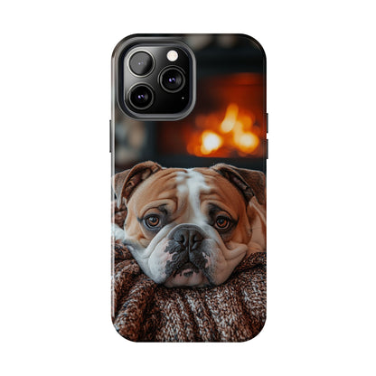 Cozy Bulldog iPhone Case – Fireside-Inspired Protective Cover Description: